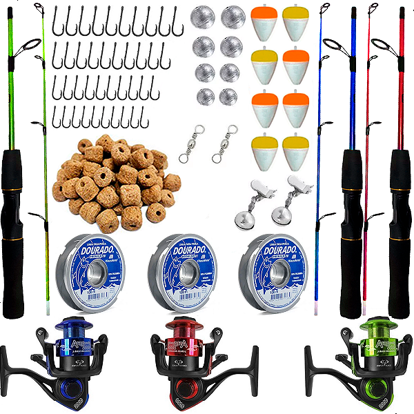Kit Pesca Completo Molinete 3 Rolamento Com Varas 1,80m 20lbs