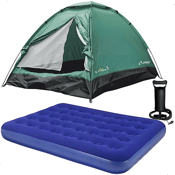 Kit Barraca Tribo 3P Summer + Colchão Inflavel Casal + Bomba
