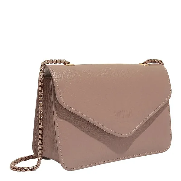 Bolsa Envelope Couro Floater Bege e Rosa Alça Metalizada