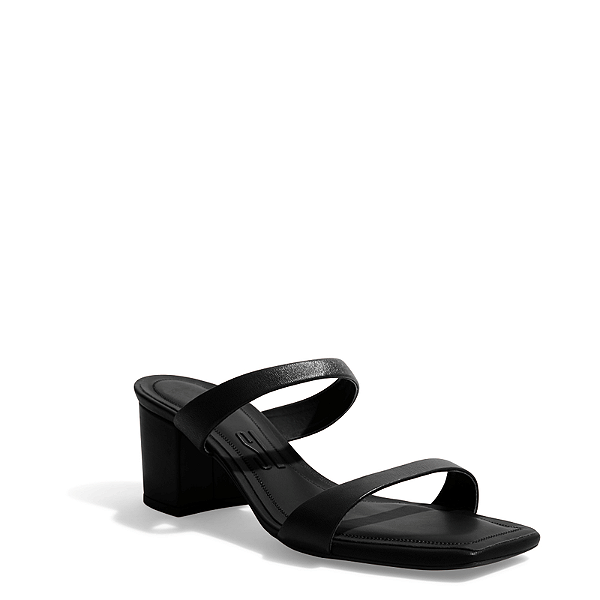 Mule Couro Preto Salto Grosso Bico