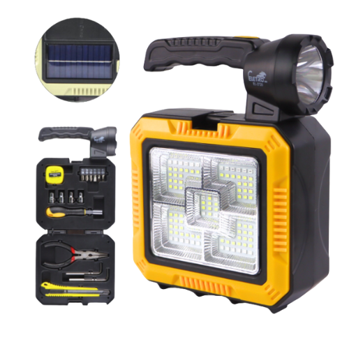 Lanterna Portátil Dupla 15W Energia Solar Maleta c. Kit de Ferramenta Eletro/Kapbom