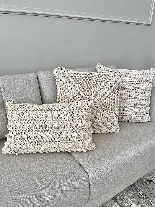 Conjunto com 3 Almofadas Crochê Manual