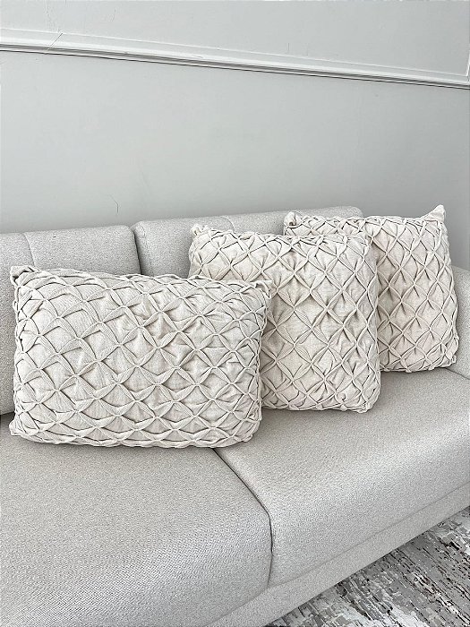 Conjunto com 3 Almofadas Tricô Origami Off White