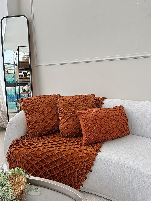Conjunto com 3 Almofadas Tricô Origami Terracota