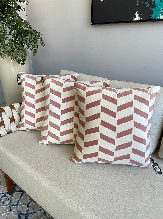 Conjunto com 3 Almofadas Bege/Rosa