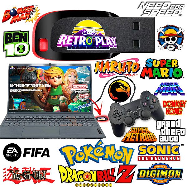 KIT Retroplay – Pendrive Gamer + Controle para PC - Lotado Dos MELHORES JOGOS - plugar e jogar - Fácil