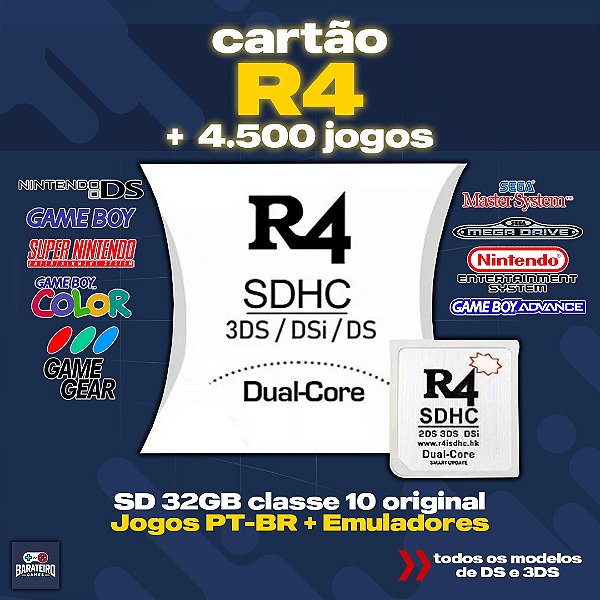 R4 Com 4500 Jogos para Nintendo DS/DSI/DSIXL/3DS/2DS compatível com todos modelos - COLOCAR E JOGAR - FÁCIL