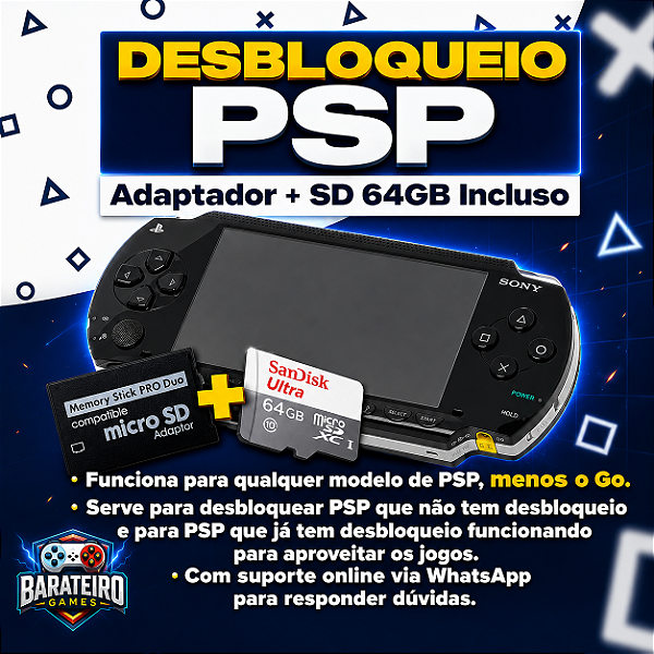 Kit para PSP + SD 64GB + Suporte Premium 100% Atualizado 2026
