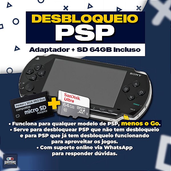 Desbloqueio PSP + SD 64GB LOTADO DE JOGOS + 100% Atualizado + Suporte