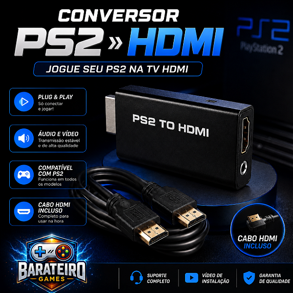 Kit HDMI para PlayStation 2 – Conversor PS2toHDMi + Cabo HDMI - PS2 to HDMI