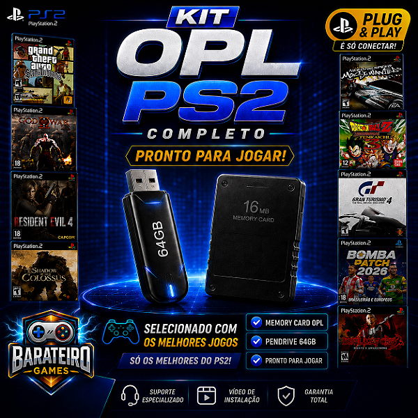 Kit OPL 64GB para PS2 SLIM - KIT OPL PREMIUM 100% ATUALIZADO 2026!