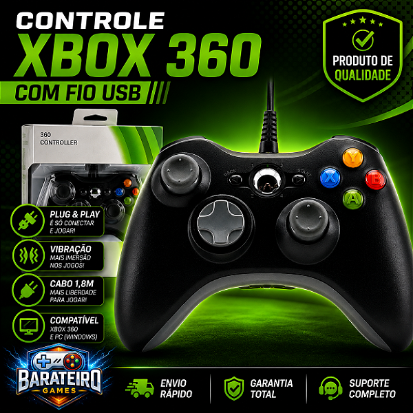 Controle Para Xbox 360 Com Fio - Plug And Play