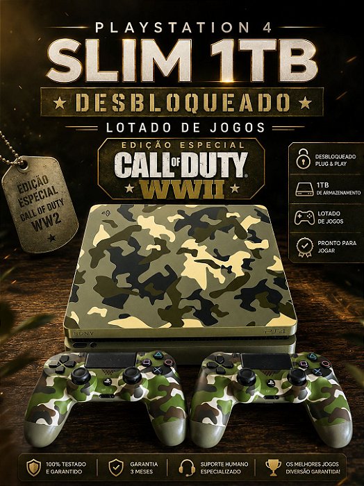 Playstation 4 Slim Edição Call Of Duty Ww2 COM HD 1TB