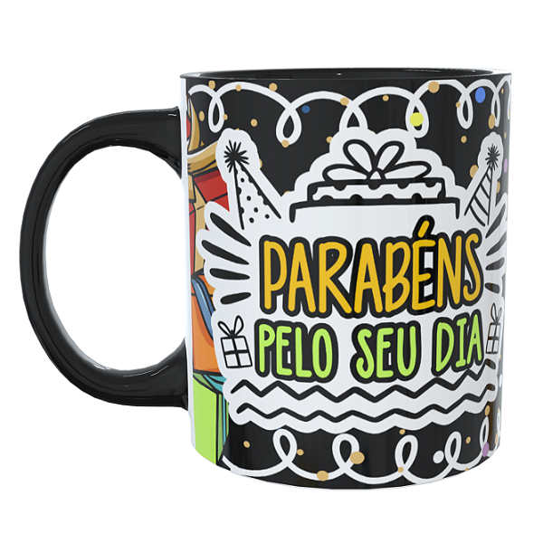 Caneca Aniversário Preta com Foto MOD3