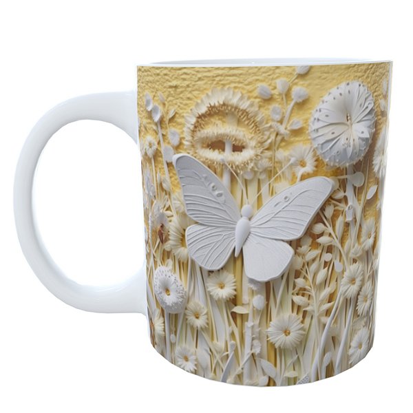 Caneca Floral 3D Borboleta