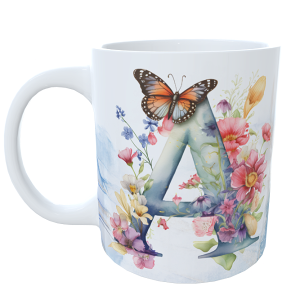 Caneca Alfabeto Floral Borboleta
