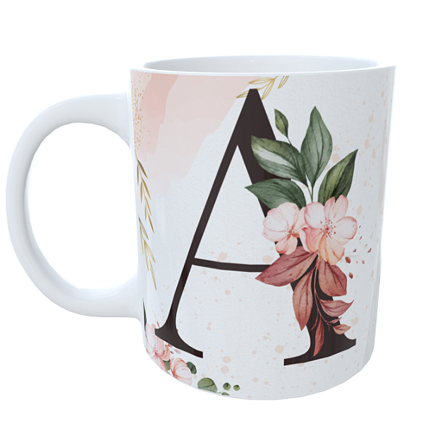 Caneca Alfabeto Floral com Frases