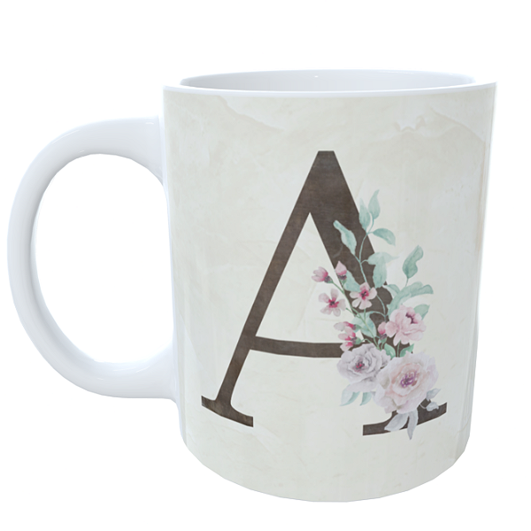 Caneca Alfabeto Flora com Frase
