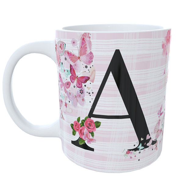 Caneca Alfabeto Floral Rosa
