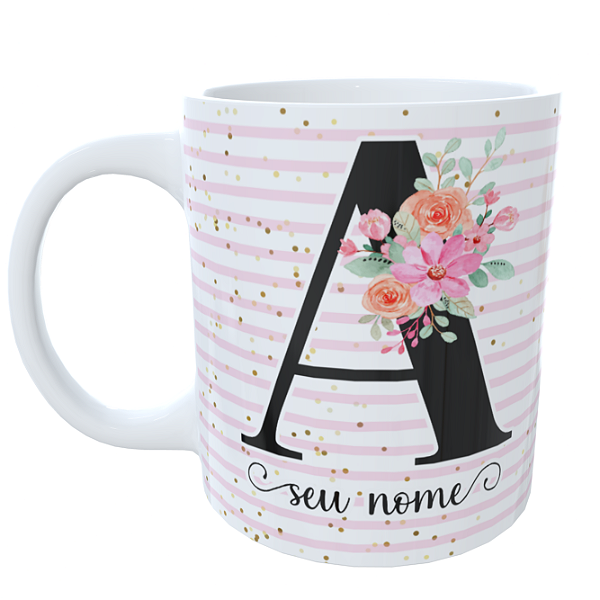 Caneca  Alfabeto Floral com Foto e Nome
