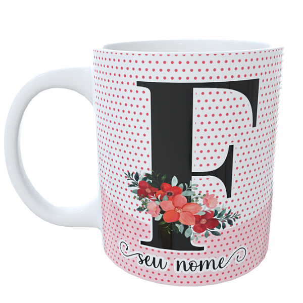 Caneca Alfabeto Floral com Nome e Foto
