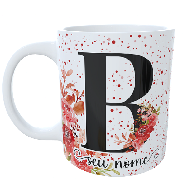 Caneca Alfabeto Floral com Foto e Nome