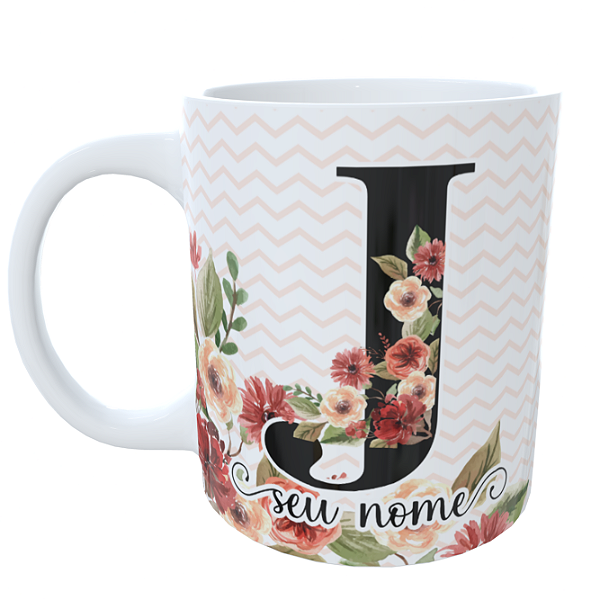 Caneca Alfabeto Floral com Frase