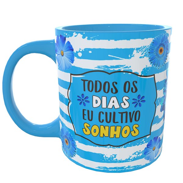 Caneca Floral Azul com Foto
