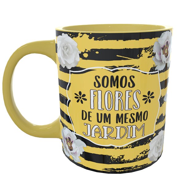 Caneca Floral Amarela com Foto