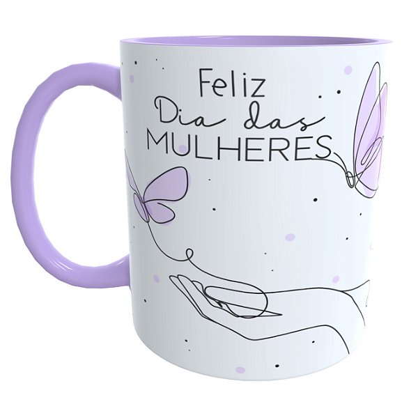 Caneca Lilás Feliz dia das Mulheres Borboleta