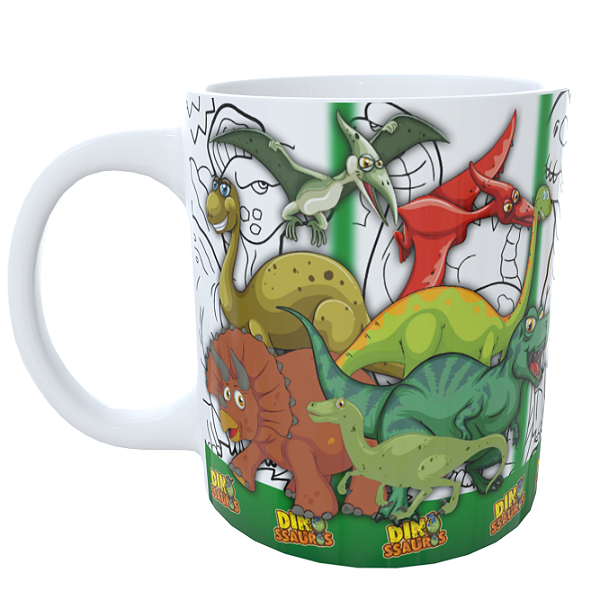 Caneca de Colorir Dinossauros