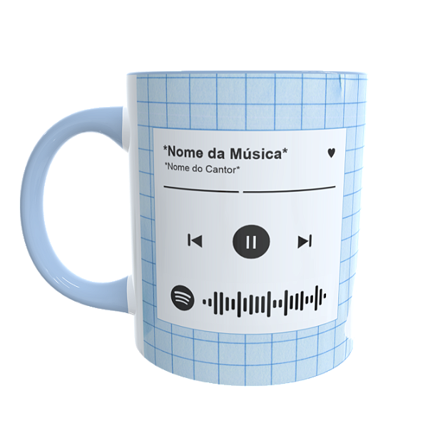 Caneca Azul Com  Música Spotify + 5 Fotos