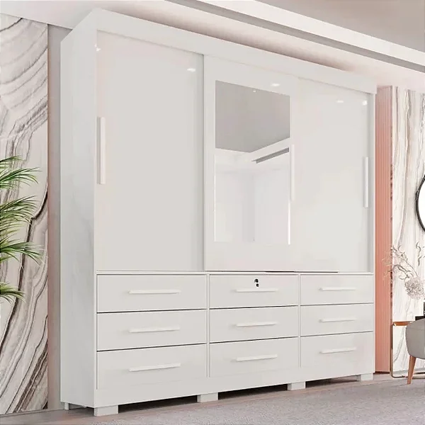 Roupeiro Guarda-Roupa Casal Athenas 3  9G c/ Espelho e Pés 1,80m