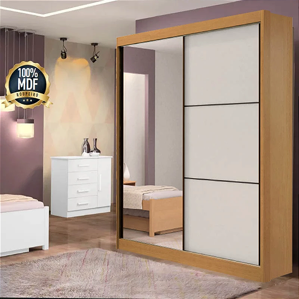 Roupeiro Guarda-Roupas Atenas  2P 3G c/ 1 Espelho Flex 100% MDF 1,85m - D' Doro