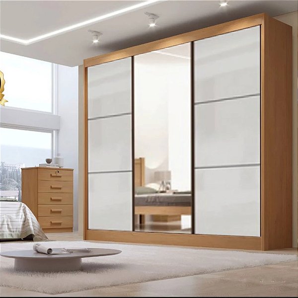 Roupeiro Casal Cristal 3P 6G C/ 1 Espelho Portas Flex 100% MDF 2,42m - D Doro