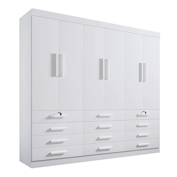 Roupeiro Guarda-Roupa Casal Mônaco 6 Portas 12 Gavetas   2,40m D' Doro