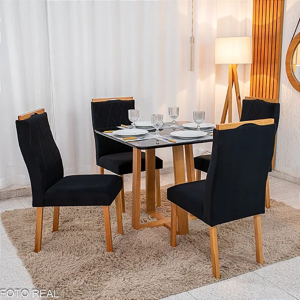 Mesa de Jantar Pedro 90x90 c/ 4 cadeiras madeira maciça