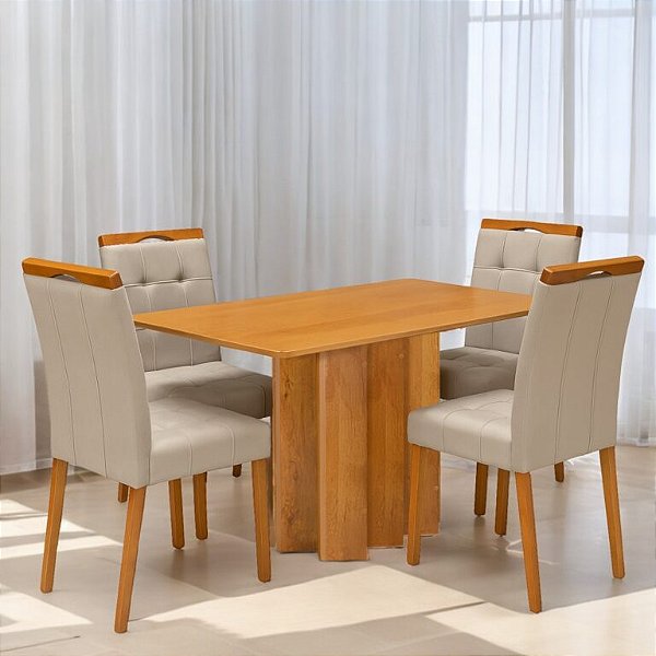 Mesa de Jantar Recife 120x80 Tampo Laminado c/ 4 Cadeiras Madeira Maciça