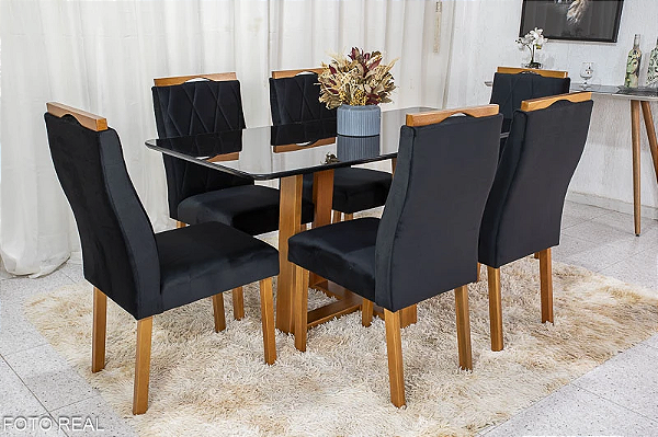 Mesa de Jantar Pedro 160x80 c/ 6 Cadeiras Madeira Maciça