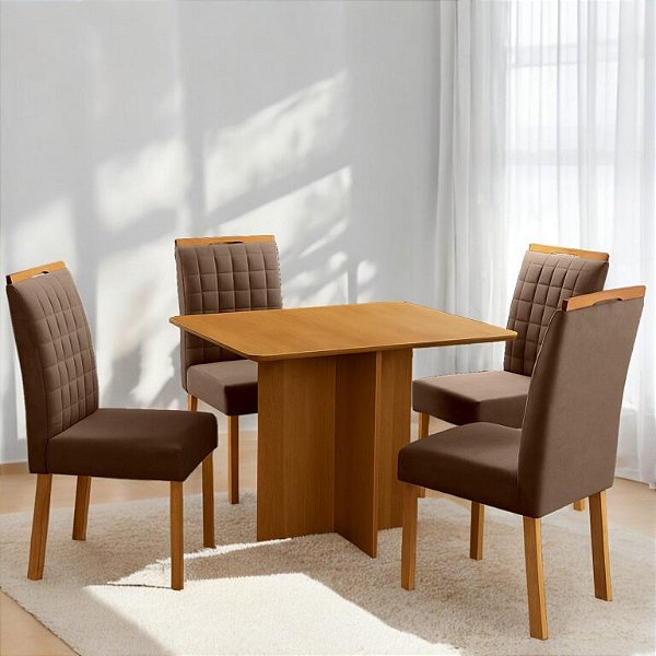 Mesa de Jantar Pérola 90x90 c/ 4 Cadeiras Pandora