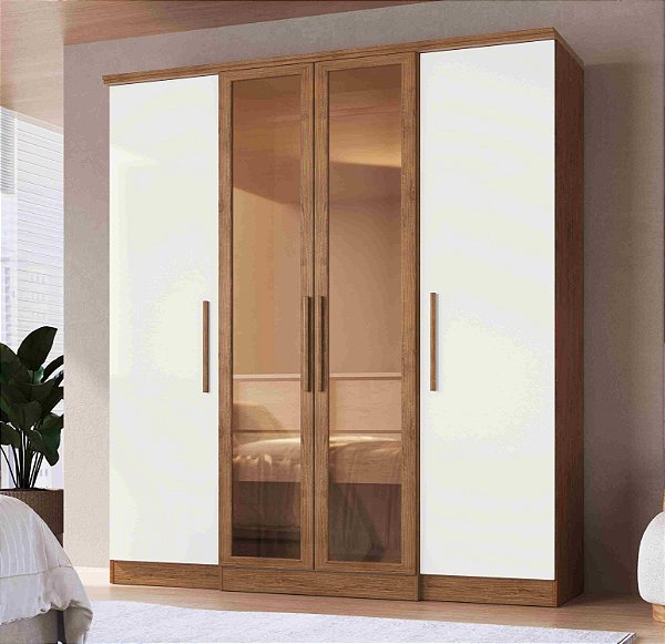 Roupeiro Genebra 1,79m 4P2G c/ Vidro Reflecta