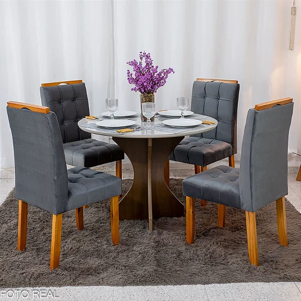 Mesa de Jantar Siena Redonda 1,00m Vidro c/ 4 Cad. Londres