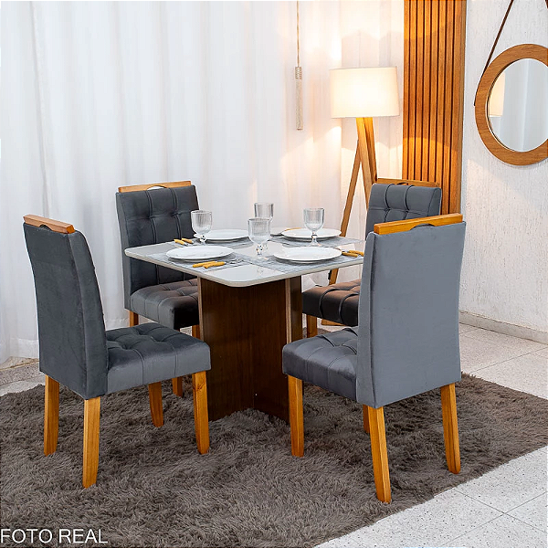 Mesa de Jantar Moscou 90x90 Off c/ 4 Cadeiras Madeira Maciça