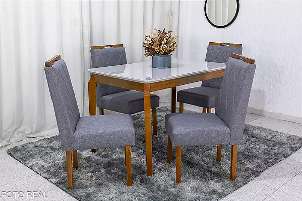 Mesa de Jantar Alegra 120x80 c/ vidro + 4 cadeiras madeira maciça
