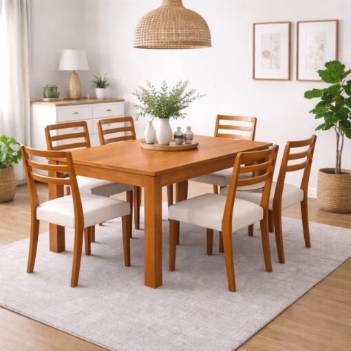 Mesa de Jantar Athenas 180x90 + 6 cadeiras Turquia Linho Bege