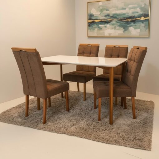 Mesa de Jantar Ravena 120x80 + 4 Cadeiras Madeira Maciça