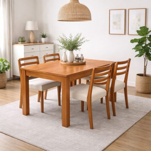 Mesa de Jantar Athenas 120x80 + 4 Cadeiras Turquia Linho Bege