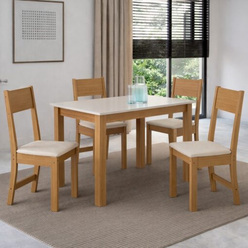 Mesa de Jantar Atlanta 108x68 + 4 Cadeiras Karla Linho Bege