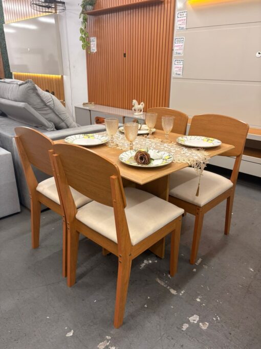 Mesa de Jantar Pérola 120x80 + 4 Cadeiras Havana Veludo Creme