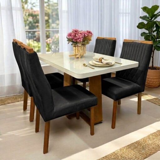Mesa de Jantar Sintonia 120x80 + 4 Cadeiras Madeira Maciça